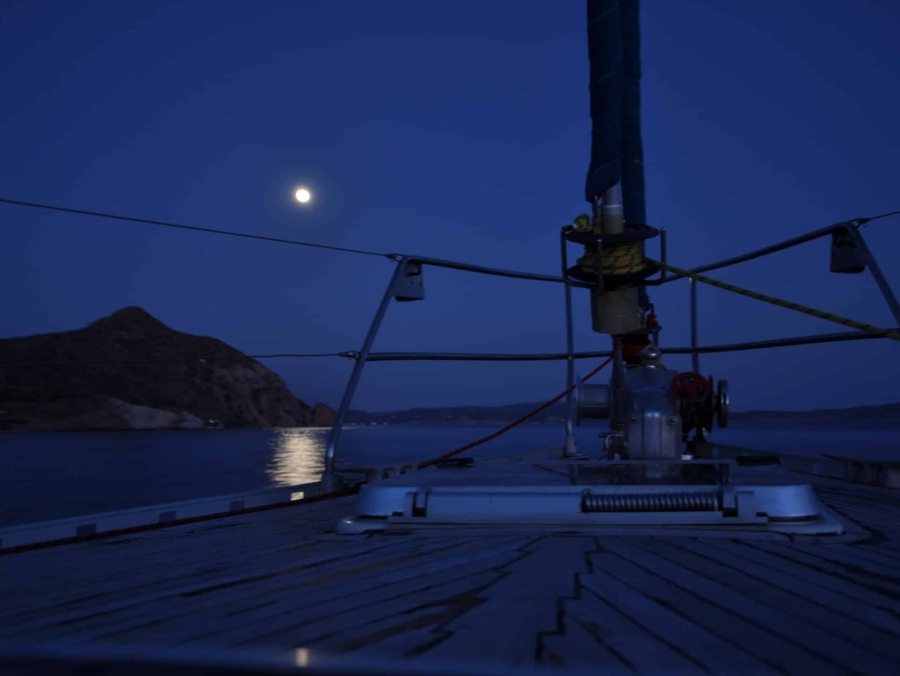 Romantic dinner on board a yacht under the nightsky and moon photo #1